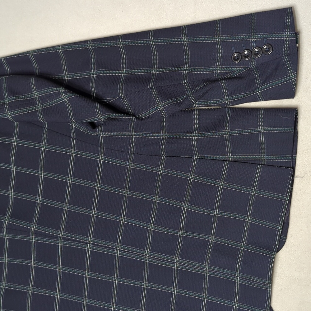 Zara Navy & Green Windowpane Double Vented Blazer Mens Size 40 - Picture 8 of 8